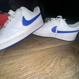 Men's White Sneakers with Blue Accent